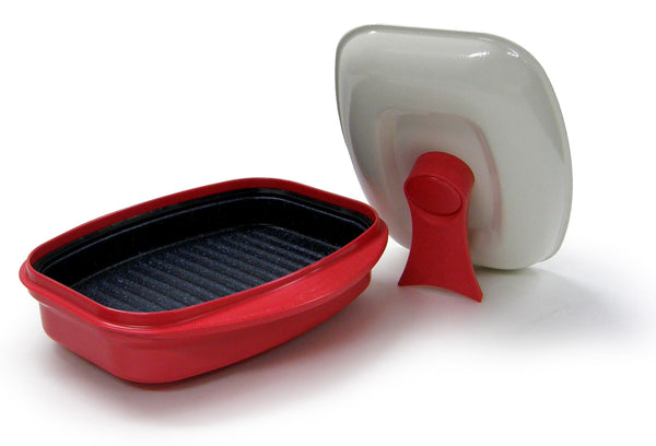 Microhearth Grill Pan - Nonstick 2-piece Grill for Microwave Cooking, Red