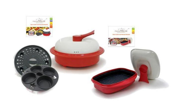 Microhearth COMBO Set - Nonstick 6-piece Microwave Cookware Set (Incl. Everyday + Grill Pan Sets), Red